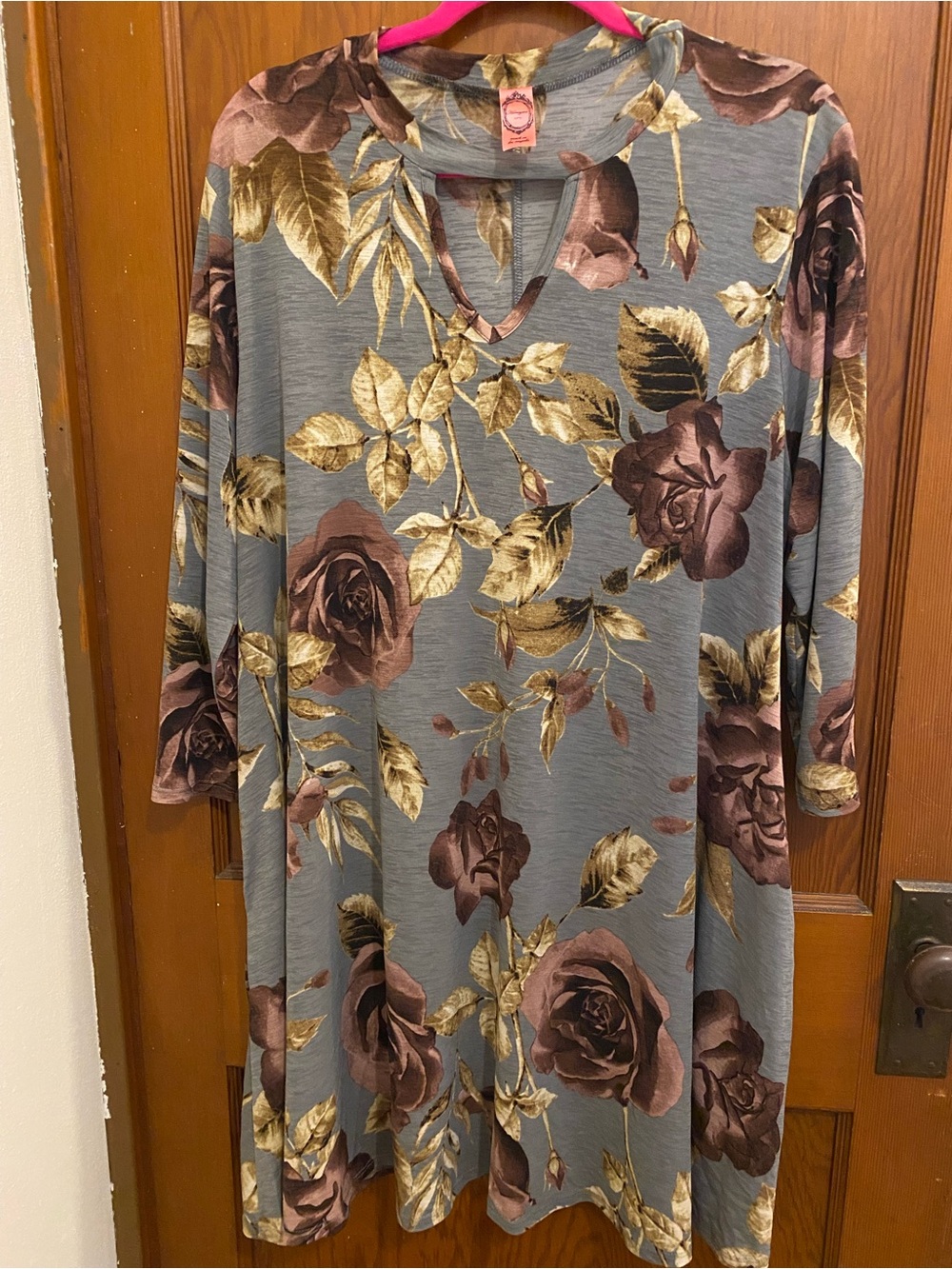 Floral Extra Long Tunic with V-Neck Cut Out